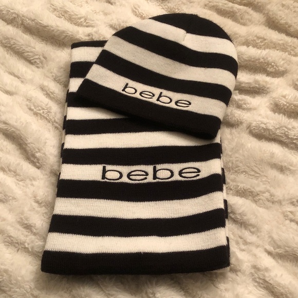 bebe Accessories - Bebe Striped Black and White Scarf & Beanie Set NWOT